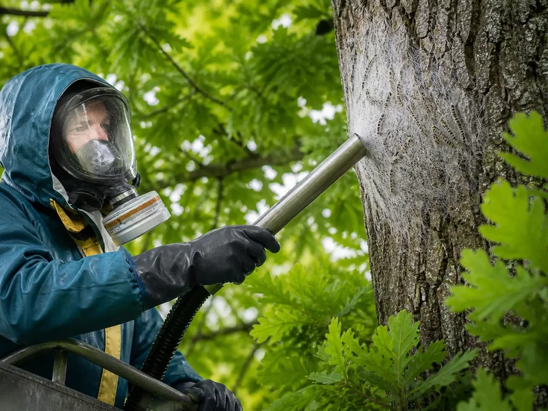 Geräte zur Entfernung des Eichenprozessionsspinners müssen so ausgelegt sein, dass Raupen, Nester und Brennhaare sicher aufgenommen werden können.