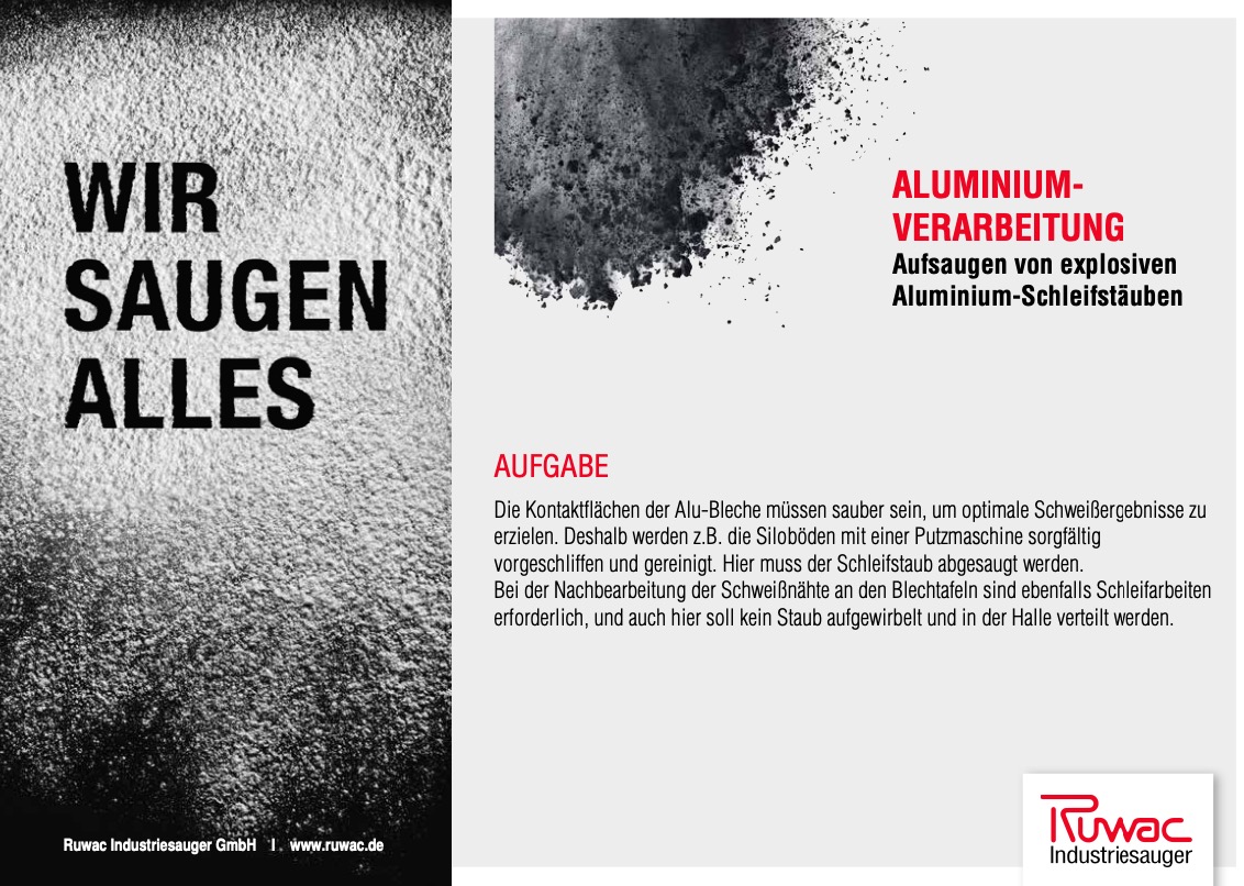 ALUMINIUM-
VERARBEITUNG Aufsaugen von explosiven Aluminium-Schleifstäuben Vorschau