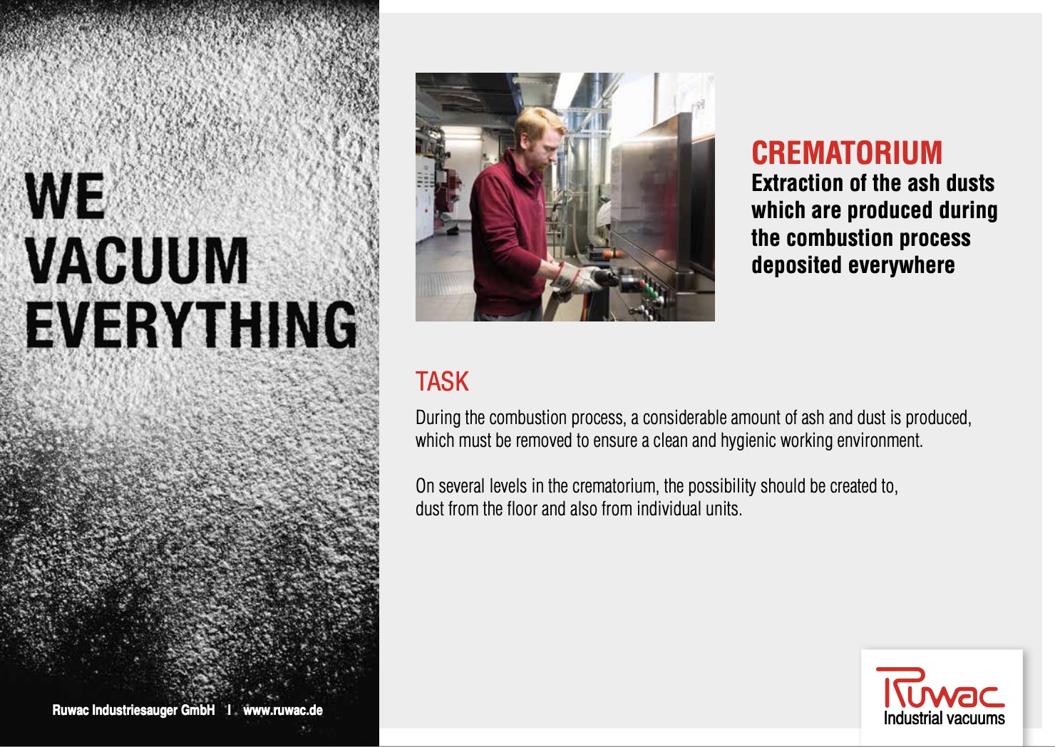CREMATORIUM Extraction of the ash dusts which are produced during the combustion process deposited everywhere preview