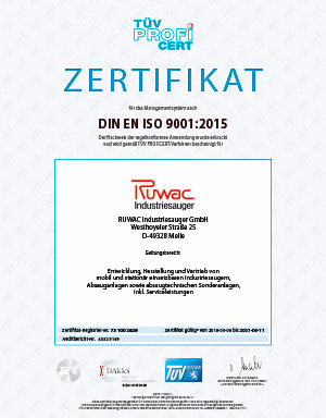 Zertifikat TÜV - wir sind zertifiziert nach DIN EN ISO 9001:2015