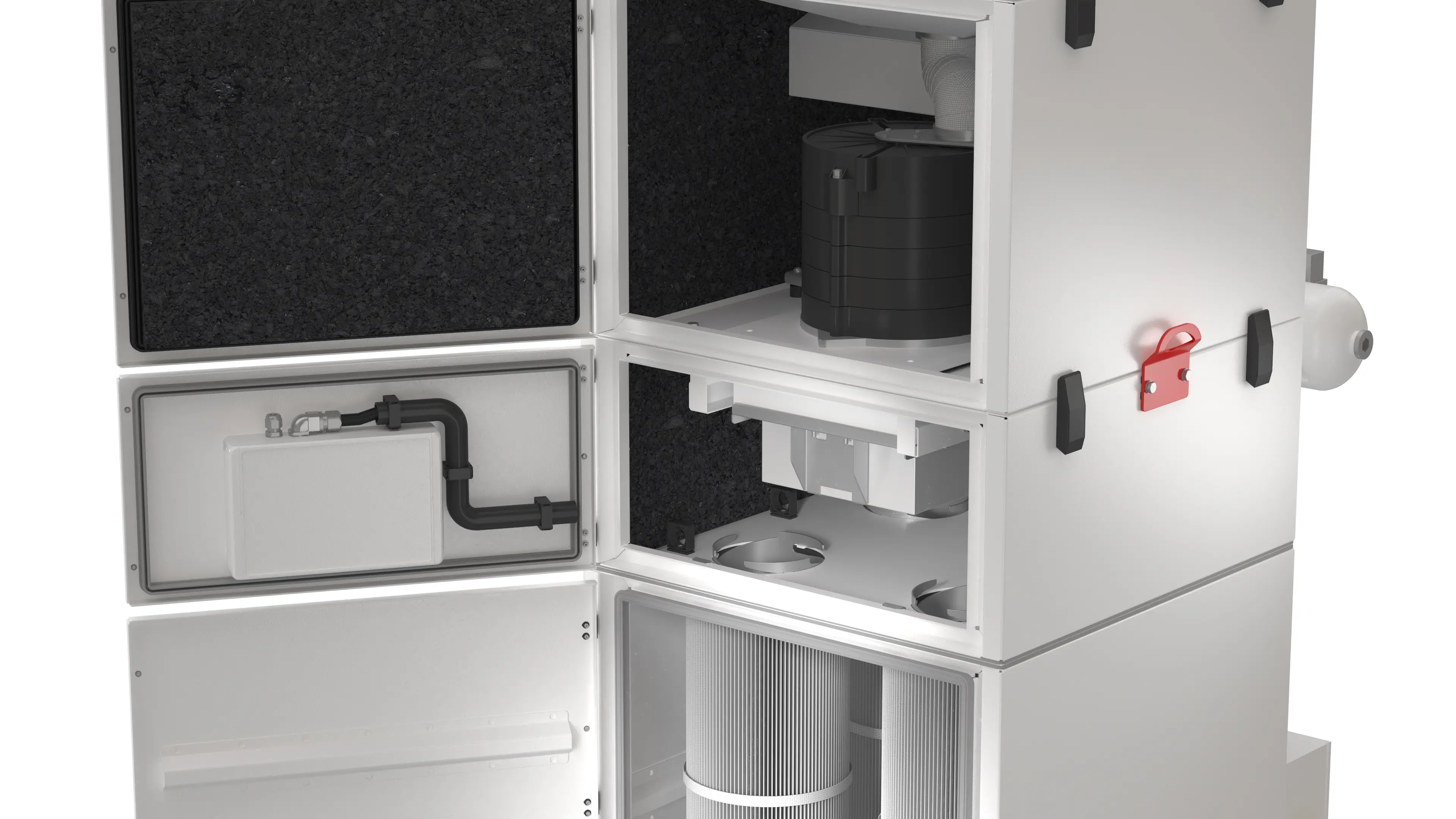 Filtration avancée pour les applications critiques : la filtration de classe H et le module à charbon actif, disponibles en option, permettent une utilisation en présence de poussières nocives pour la santé ou malodorantes.